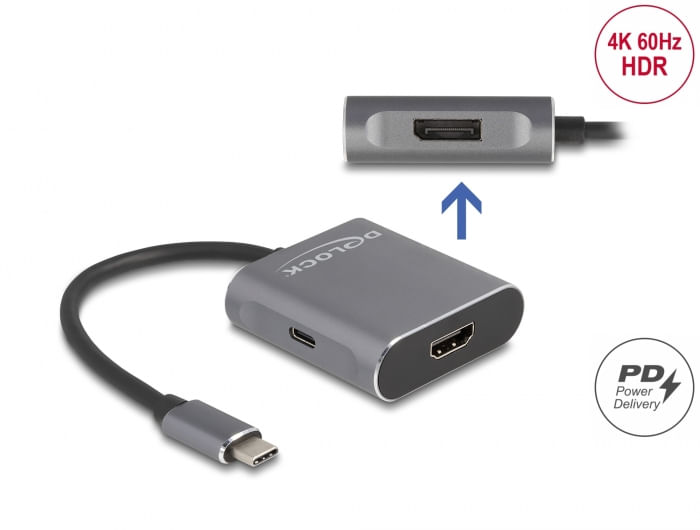 Delock-Splitter-USB-Type-C--DP-Alt-Mode--a-1-x-HDMI-1-x-DisplayPort-MST-con-USB-Type-C-PD