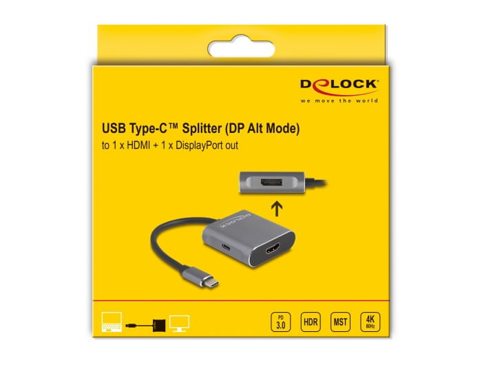 Delock-Splitter-USB-Type-C--DP-Alt-Mode--a-1-x-HDMI-1-x-DisplayPort-MST-con-USB-Type-C-PD