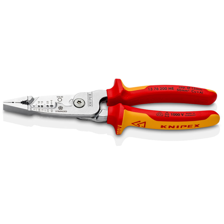 Knipex-13-76-200-ME-pinza-spellacavi-Rosso-Acciaio-inox-Giallo