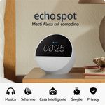 Amazon-Nuovo-Echo-Spot--modello-2024--|-Sveglia-intelligente-con-suono-di-qualita-e-Alexa-|-Bianco