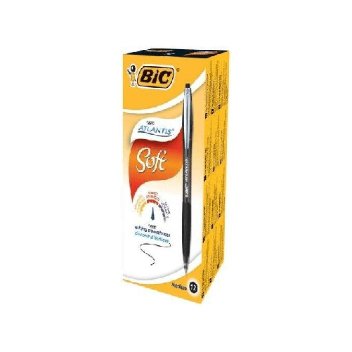 BIC-Atlantis-Soft-Nero-Penna-a-sfera-retrattile-a-clip-Medio-12-pz