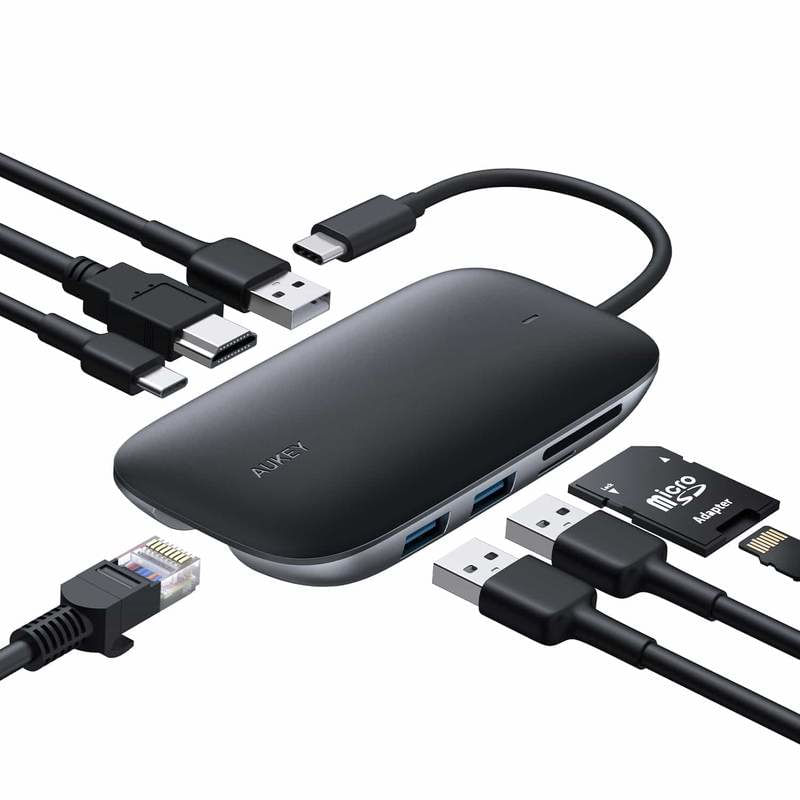 AUKEY-CB-C71-hub-di-interfaccia-5000-Mbit-s-Nero--AUKEY-8-in-1-USB-C-Hub-3xUSB-A-3.0-HDMI-4K-SD-TF---Black-