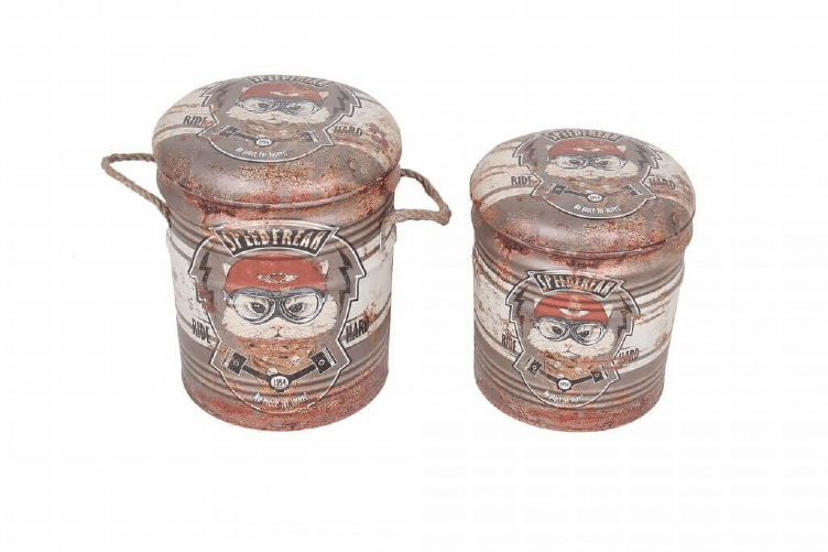 Set di 2 pouf contenitore Rotondo poggiapiedi in MDF,PVC cm 30x30x38 - LENNY