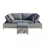 Divano da Giardino con pouf intreccio in Wicker,Alluminio cm 210x80x66 - SEFTON