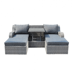 Divano da esterno con 2 pouf con cuscino in Wicker,Alluminio cm 208x91x75 - DUPLE