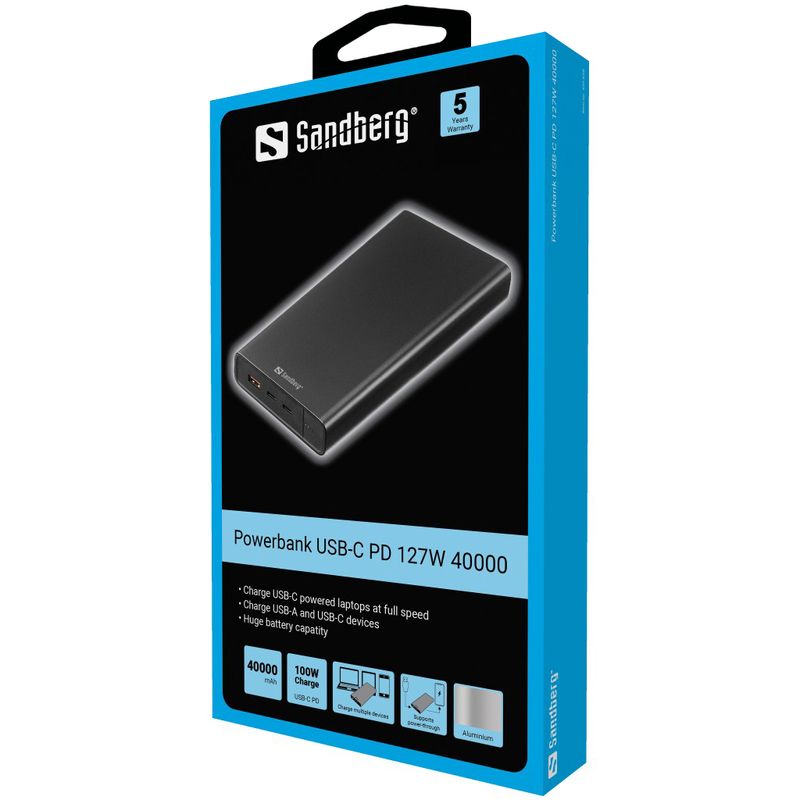 Sandberg-420-63-batteria-portatile-Ioni-di-Litio-38400-mAh-Nero--Powerbank-USB-C-PD-100W-38400---Powerbank-USB-C-PD-100W