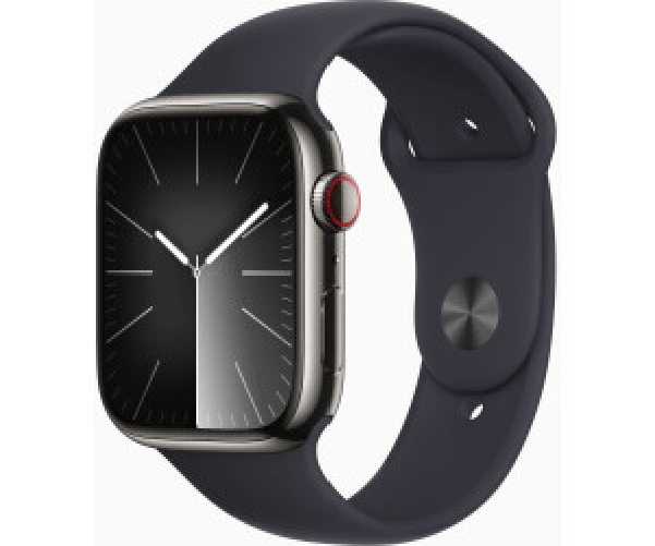 Apple-Watch-Series-9-GPS---Cellular-Cassa-45m-in-Acciaio-inossidabile-Grafite-con-Cinturino-Sport-Band-Mezzanotte---M-L