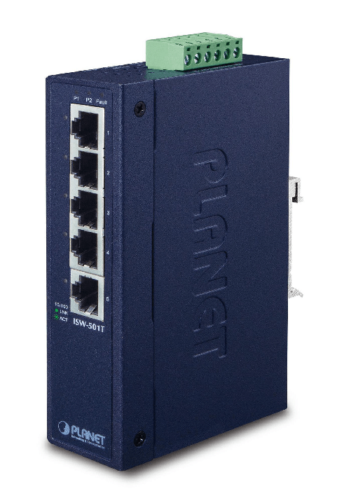 PLANET-ISW-501T-switch-di-rete-Non-gestito-L2-Fast-Ethernet-10-100-Blu--IP30-Slim-Type-5-P-Industrial---Fast-Ethernet-Sw