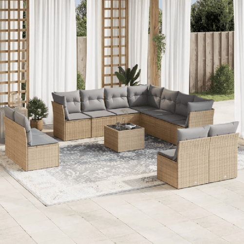 vidaXL-Set-Divani-da-Giardino-12-pz-con-Cuscini-Beige-in-Polyrattan