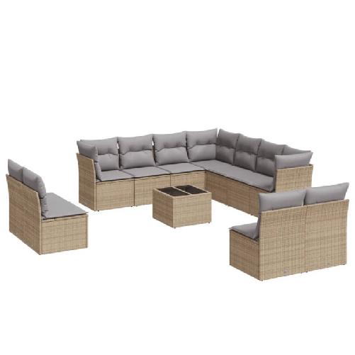 vidaXL-Set-Divani-da-Giardino-12-pz-con-Cuscini-Beige-in-Polyrattan