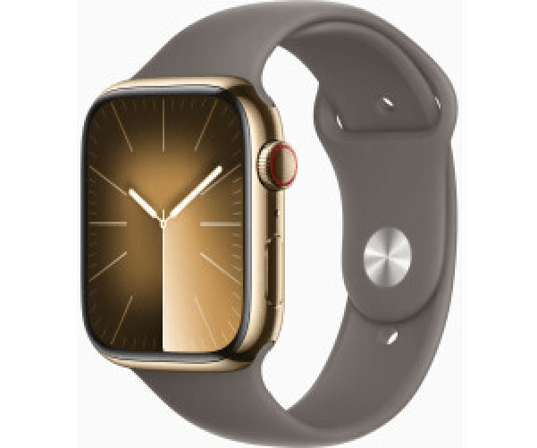 Apple-Watch-Series-9-GPS---Cellular-Cassa-45mm-in-Acciaio-inossidabile-Oro-con-Cinturino-Sport-Creta---M-L