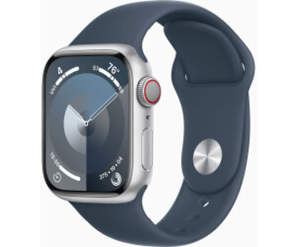 Apple-Watch-Series-9-GPS---Cellular-Cassa-41mm-in-Alluminio-Argento-con-Cinturino-Sport-Blu-Tempesta---S-M