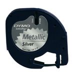 DYMO LETRATAG BAND 12MM X 4M SW/SILB SCHWARZ AUF SILBERMETALLICPLASTIK