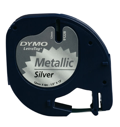 DYMO-LETRATAG-BAND-12MM-X-4M-SW-SILB-SCHWARZ-AUF-SILBERMETALLICPLASTIK