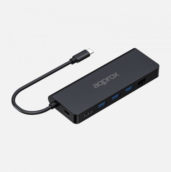 Circa-8-in-1-USB--C-Hub--c-con-3x-USB--A-3.0---1x-HDMI---1x-RJ--45---1x-USB--c-PD---Lettore-microSD-e-lettore-SD---cavo-