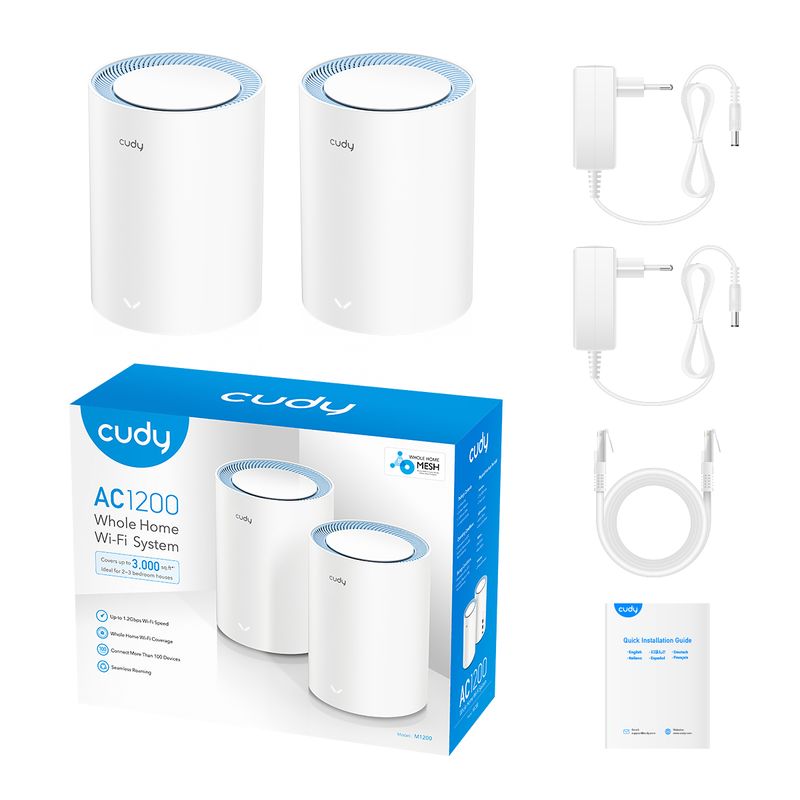 Cudy-M1200-2-PACK-sistema-Wi-Fi-Mesh-Dual-band--2.4-GHz-5-GHz--Wi-Fi-5--802.11ac--Bianco-1-Interno