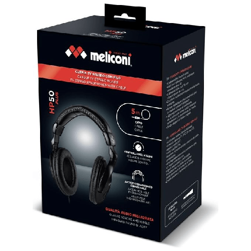 Meliconi-HP-50-PLUS-Cuffie-Cablato-A-Padiglione-TV-Nero
