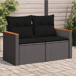 vidaXL Divano da Giardino con Cuscini a 2 Posti Nero in Polyrattan