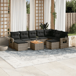 vidaXL Set Divano da Giardino 10 pz con Cuscini Grigio in Polyrattan