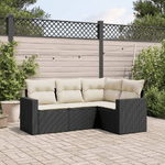 vidaXL Set Divani da Giardino 4 pz con Cuscini Nero in Polyrattan