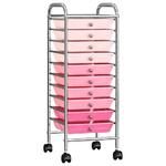 Carrello Portaoggetti con 10 Cassetti Rosa Sfumato in Plastica