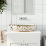 vidaXL Lavabo da Appoggio Bianco e Oro Ovale 59x40x15 cm Ceramica