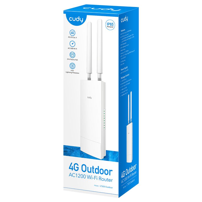 Cudy-LT500-Router-WiFi-da-esterno-4G-Cat-4-AC1200-Dual-Band---1x-Porta-Lan-10-100Mbps---2-Antenne-Esterne