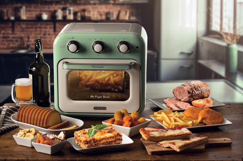 Ariete-4632-Friggitrice-ad-aria-e-forno-Vintage-1400W-2in1-Capacita-16L-Accessori-inclusi-Timer-60-minuti-Doppio-vetro-Verde