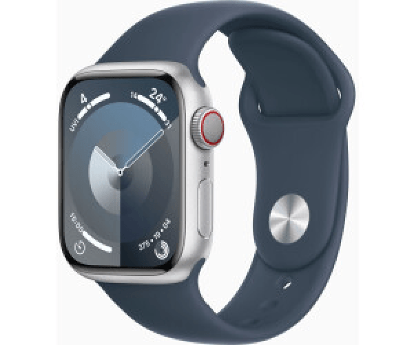 Apple-Watch-Series-9-GPS---Cellular-Cassa-41mm-in-Alluminio-Argento-con-Cinturino-Sport-Blu-Tempesta---M-L