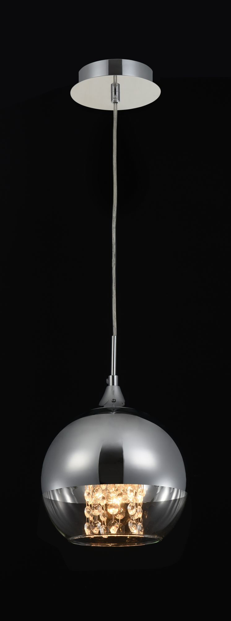 Lampadaro-Contemporaneo-Fermi-Metallo-Nichel-1-Luce-Diffusore-Vetro-Trasparente