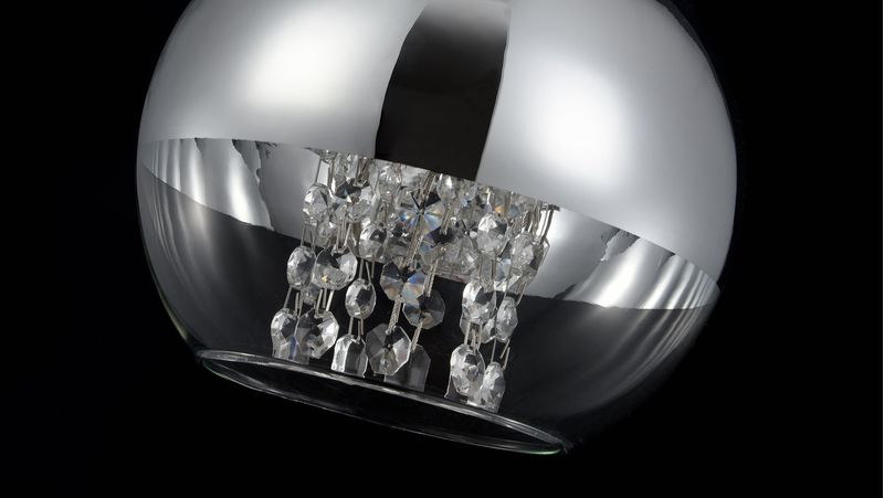 Lampadaro-Contemporaneo-Fermi-Metallo-Nichel-1-Luce-Diffusore-Vetro-Trasparente