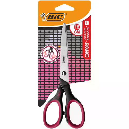 Forbici-Scuola-Bic-Comfort-16-cm---Impugnatura-morbida---Utilizzo-per-destrimani---Colore-casuale-Nero-Blu-o-Nero-Rosa