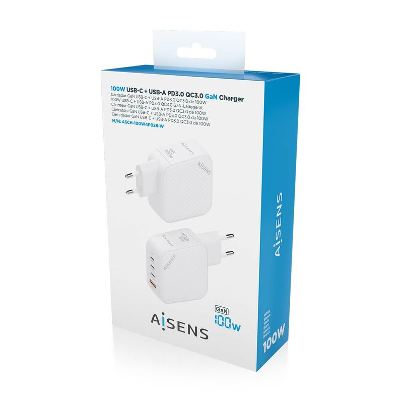 AISENS-ASCH-100W4P028-W-Caricabatterie-per-dispositivi-mobili-Universale-Bianco-AC-Ricarica-rapida-Interno