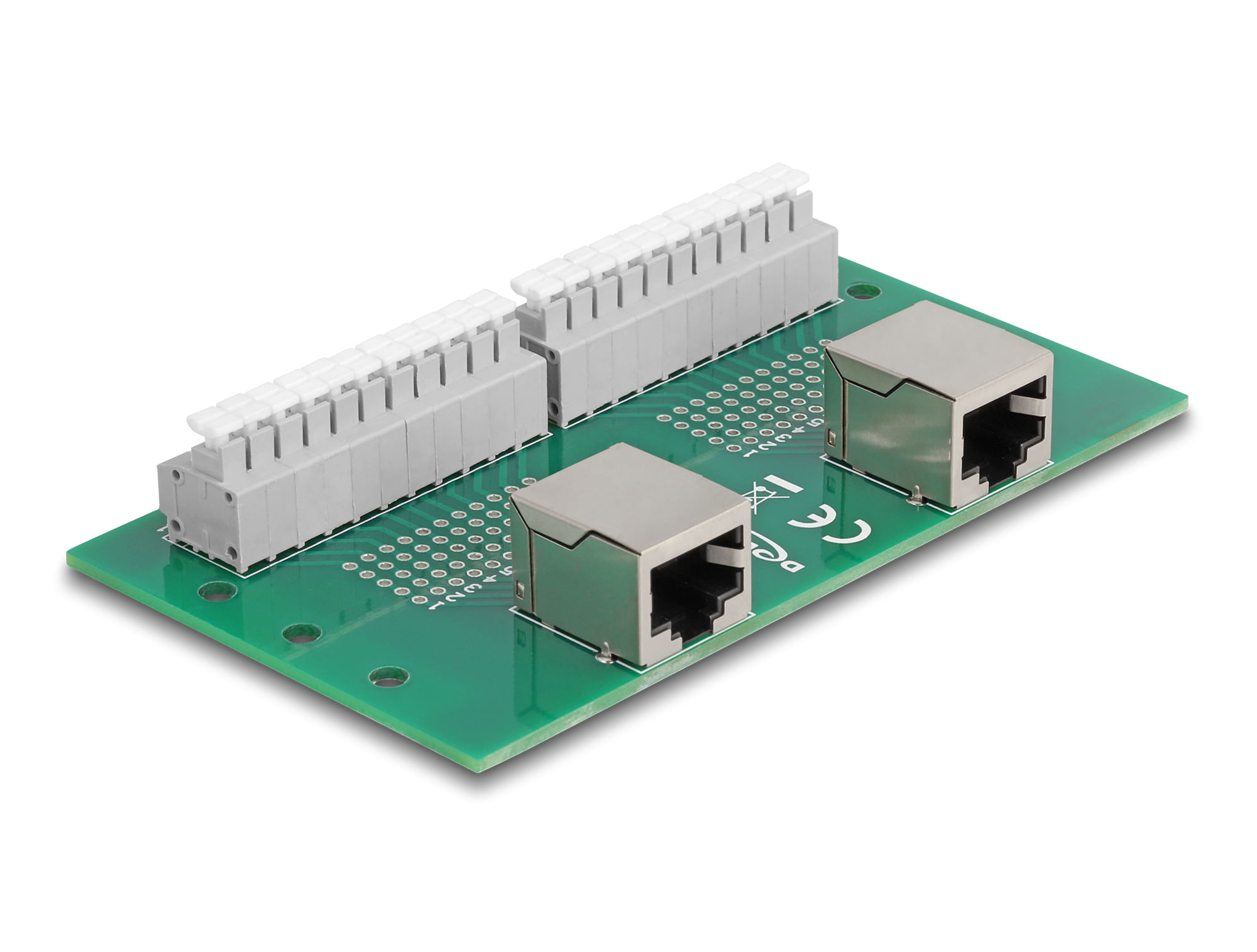 DeLOCK RJ50 2 x femmina per 2 x morsettiera con pulsante per guida DIN