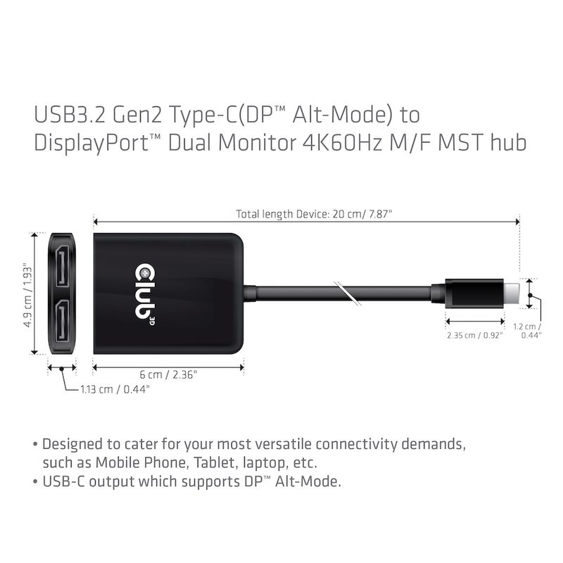 Eingang-USB3.2-Gen-1-Typ-C-Stecker--Ausgang-2x-DisplayPort-Buchse--Untersttzt-Dual-Display-3840x216060HZ--Untersttzung-f