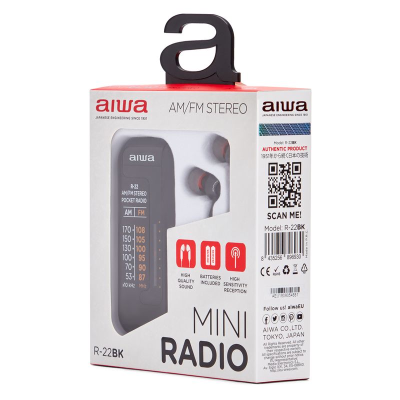 Aiwa-R-22BK-radio-Personale-Analogico-Nero