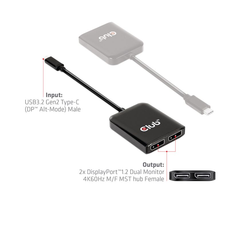 Eingang-USB3.2-Gen-1-Typ-C-Stecker--Ausgang-2x-DisplayPort-Buchse--Untersttzt-Dual-Display-3840x216060HZ--Untersttzung-f