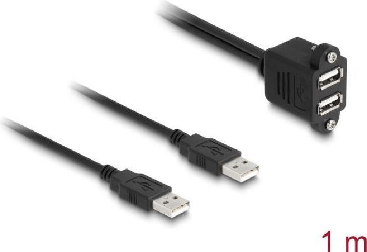 Delock-Cavo-USB-2.0-da-2-x-USB-Tipo-A-maschio-a-2-x-USB-Tipo-A-femmina-con-viti-per-l-installazione-1-m-nero