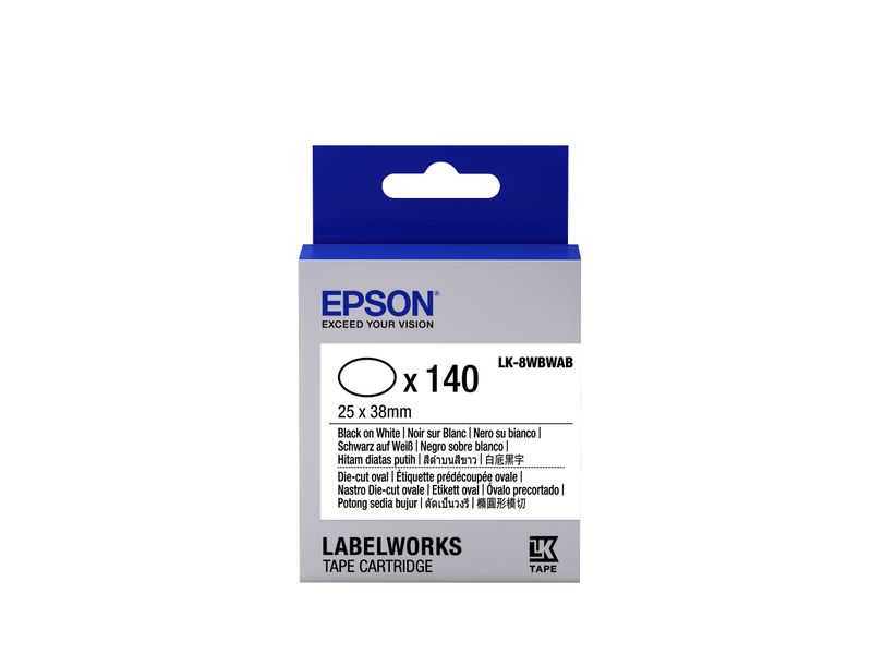 Epson-Nastro-fondo-pretagliato-ovale-Bianco-per-testo-Nero-Die-Cut-25x38mm-140-etichette-LK-8WBWAB