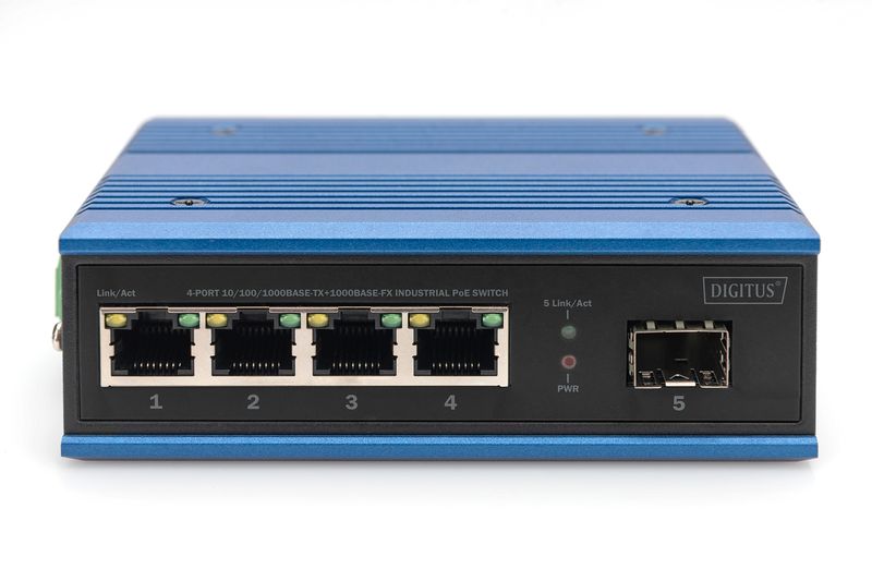 DIGITUS-Switch-PoE-di-rete-Gigabit-Ethernet-a-4-porte-industriale-non-gestito-1-collegamento-SFP