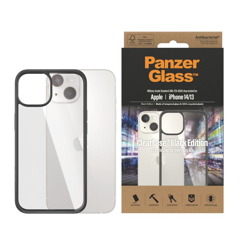 PanzerGlass-a¢-ClearCase-Apple-iPhone-2022-14-|-13-|-Schwarz---Cover---Apple---iPhone-14---Apple---iPhone-13---Transparen