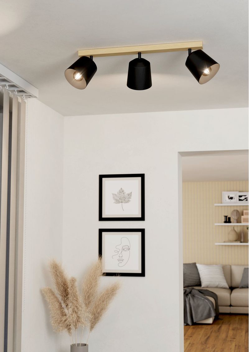 Plafoniera-Industrial-Pappagallo-3-Luci-Legno-Marrone-E-Nero