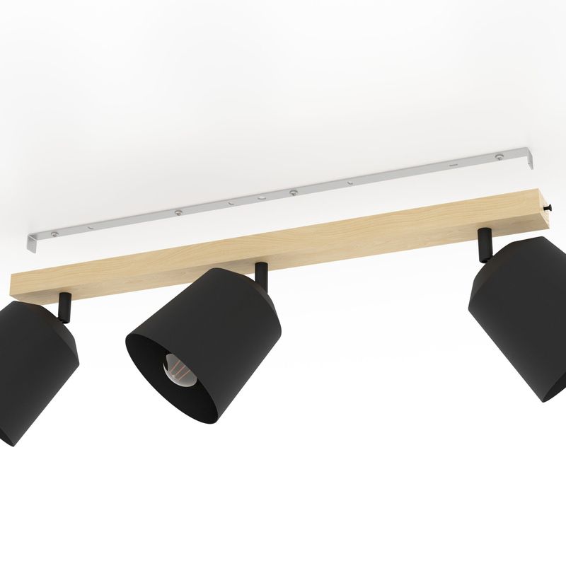 Plafoniera-Industrial-Pappagallo-3-Luci-Legno-Marrone-E-Nero