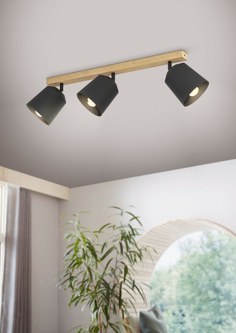 Plafoniera-Industrial-Pappagallo-3-Luci-Legno-Marrone-E-Nero