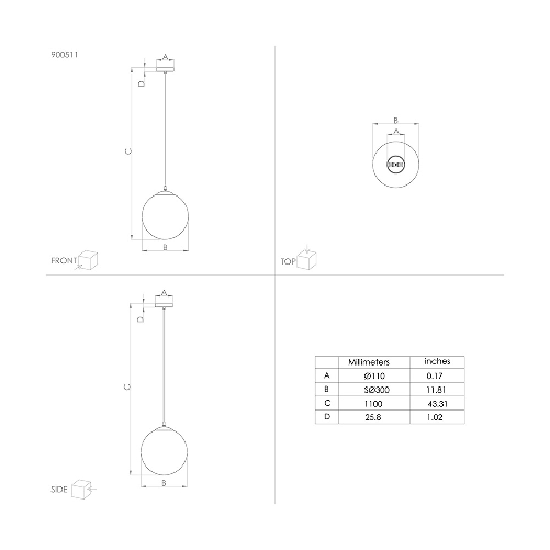 Lampadario-Contemporaneo-Rondo-3-1-Luce-Acciaio-Nero