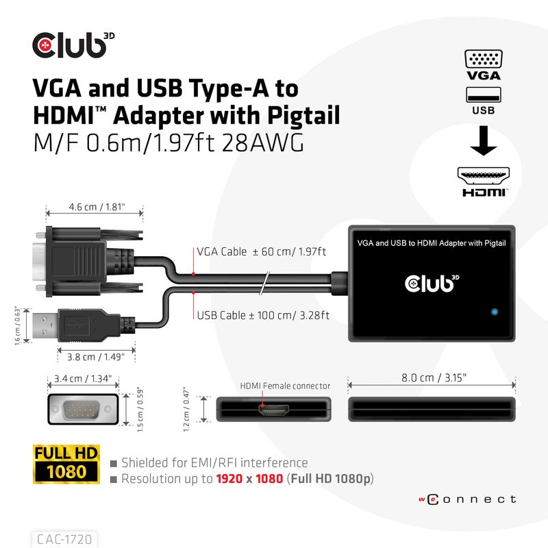 Eingang-VGA-Stecker-und-USB-Typ-A-Stecker--fr-externe-Stromversorgung---Standard-15-Pin-VGA-Stecker-auf-HDMI-Buchse-Adap