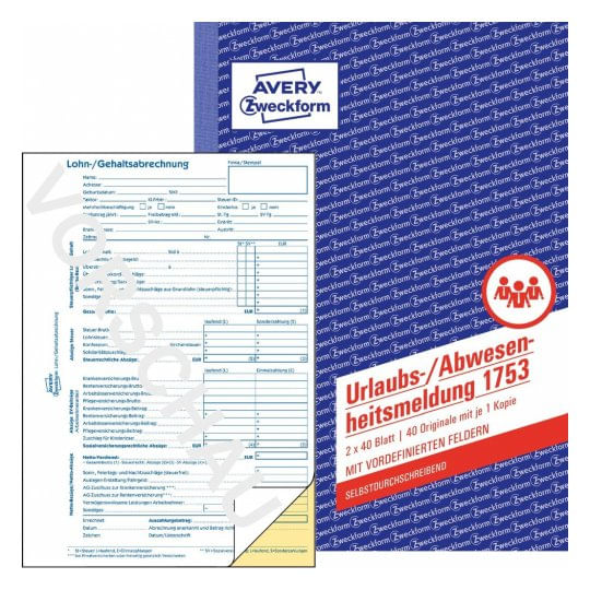 AVERY-Zweckform-modulo-rapporto-assenza-ferie-libro-1753-DIN-A5-2x-40-pagine