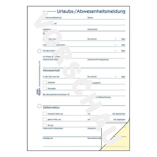 AVERY-Zweckform-modulo-rapporto-assenza-ferie-libro-1753-DIN-A5-2x-40-pagine