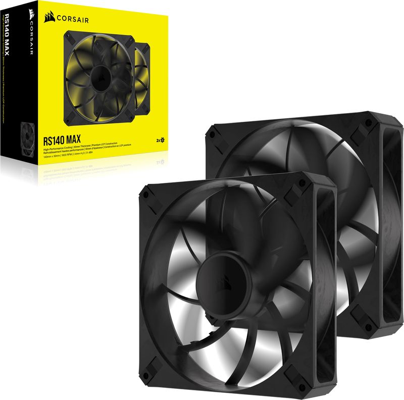 Corsair-RS140-MAX-14cm-PWM-Thick-Case-Fans-x2-30mm-Thick-Magnetic-Dome-Bearing-1600-RPM-Liquid-Crystal-Polymer-Construct