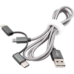 EXSYS Cavo di ricarica USB 3-in1 Lightning/C/Micr argento nylon intrecciato